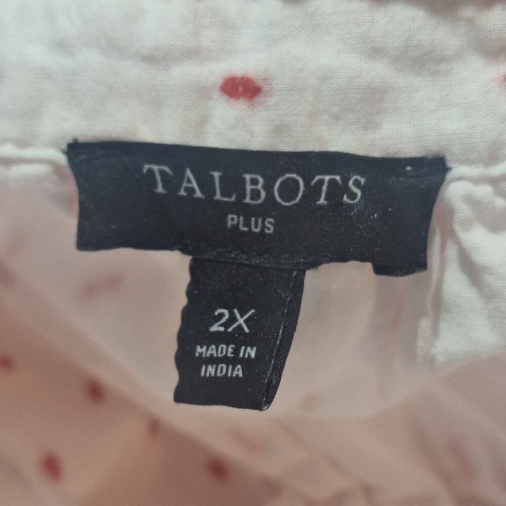 Talbots Shirt Womens 2X White Red Eyelets Tasseled Lined Dotted Bohemian Summer - Picture 2 of 8